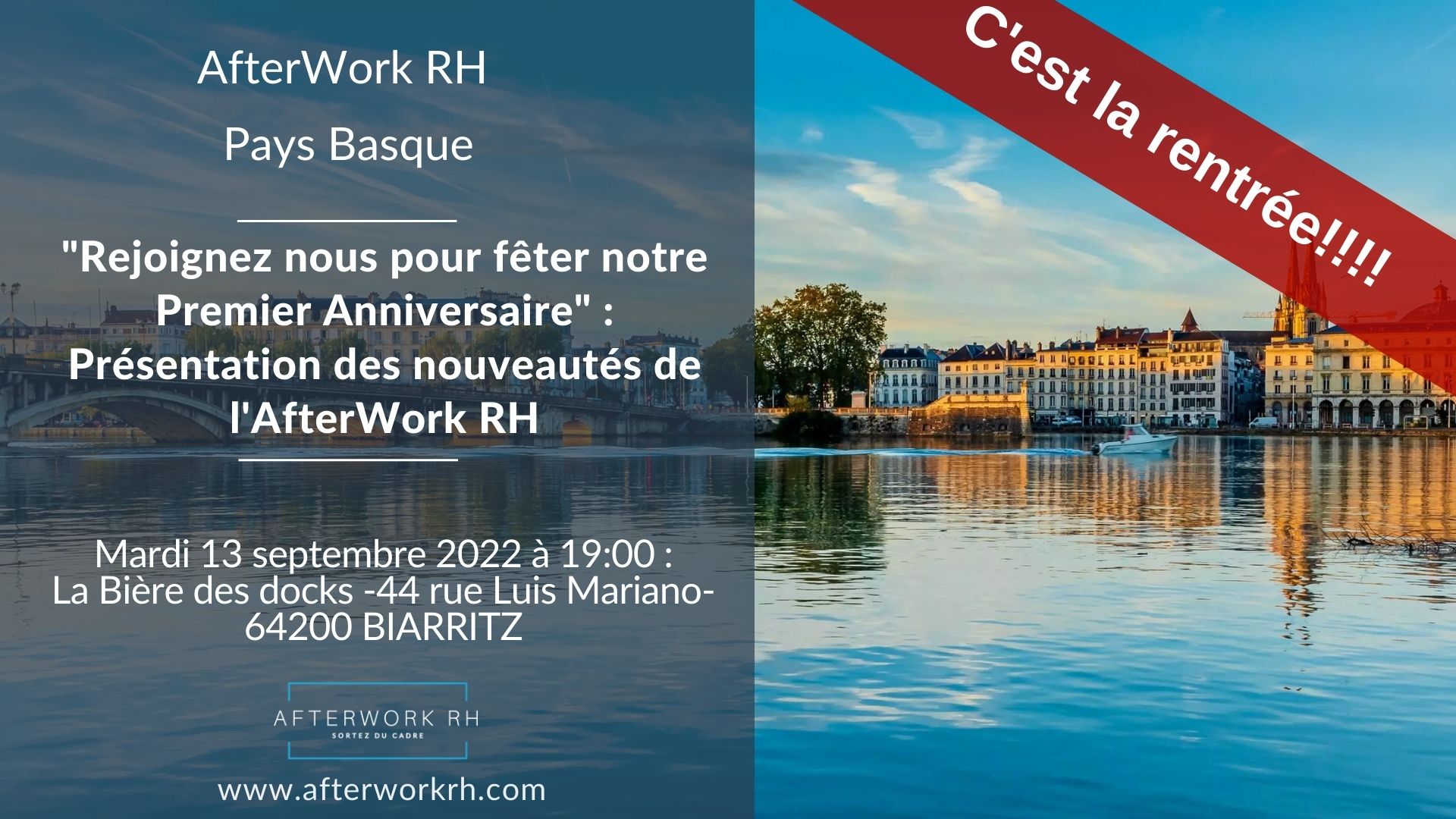 Bandeau de présentation du prochain AfterWork RH Pays Basque pour septembre 2022