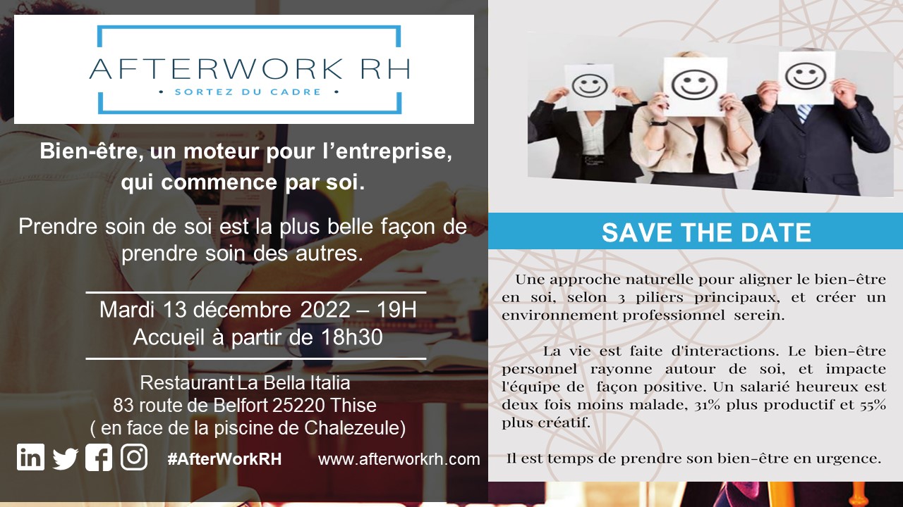 AfterWork RH Besançon - Bien-être un moteur pour l'entreprise qui commence par soi - décembre 2022